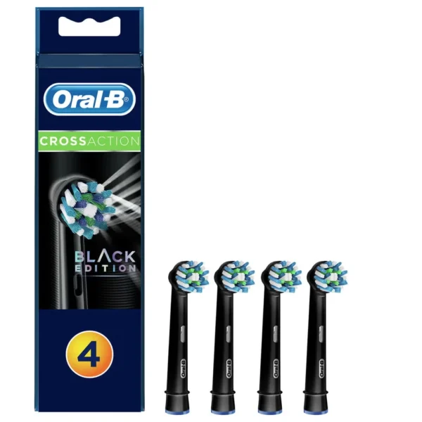 Oral B Cross Action Electric Toothbrush Replacement Brush Heads, 4 Count Black